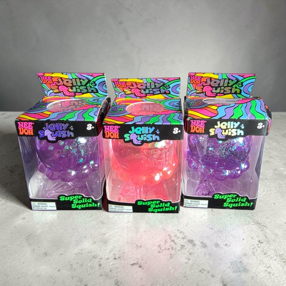 Schylling NeeDoh Jelly Squish Set of 3 Pink Purple Jellyfish Sensory Fidget Toy